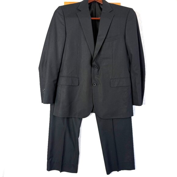 2 Piece Single Breasted Suit Mens 41 32x30 Black Stripe - Picture 1 of 7